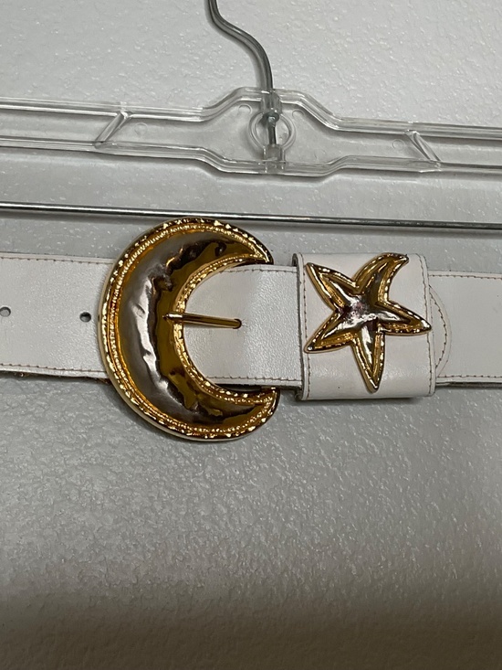 Vintage white leather belt metal moon and star studs boho whimsical carnival main image 8
